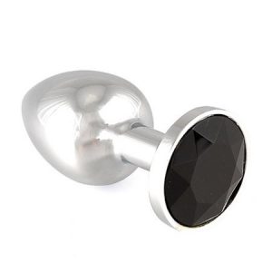 Edelstahl-Buttplug mit schwarzem Kristall (75g)