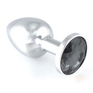 Edelstahl-Buttplug mit schwarzem Kristall (140g)