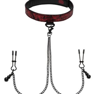 Halsfessel mit Nippelklemmen „Sweet Anticipation Collar Nipple Clamps“, verstellbar
