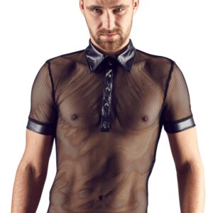 Hemd aus Netz und Wetlook, mit Polokragen