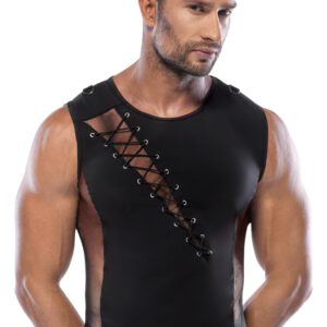 Shirt mit Netz-Einsätzen, Schnürung und D-Ringen