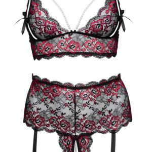 Soft-BH plus Straps-Slip ouvert, komplett aus 2-farbiger Blütenspitze